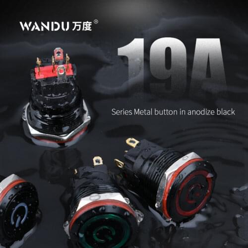 WD19mm Ring Light Waterproof IP67 Black Shell Metal Push Button Switch