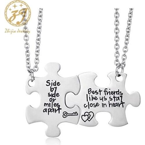 Zhijia jewelry Mens Womens Classical Couples Stainless Steel Puzzle Pendant Lover Necklaces For Valentine Gifts Free shipping