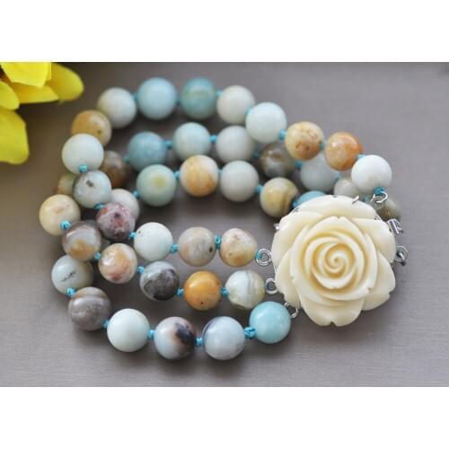 Z10699 3Row 8" 10mm Round Blue Amazonite Bead Bracelet