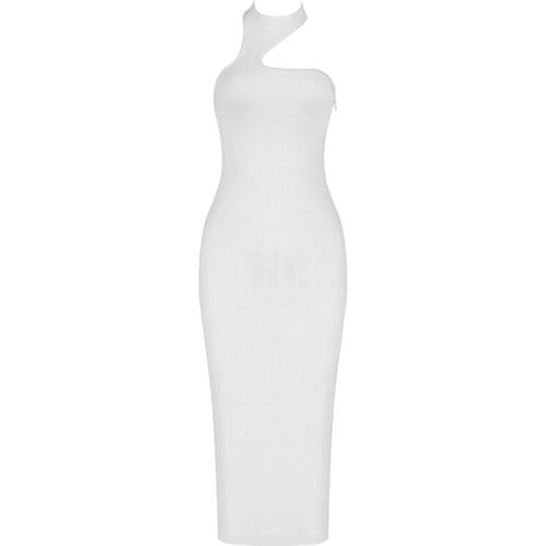 Womens Fashion Halter Bodycon Bandage Dress 2021 New Summer Sexy Hollow Out Sleeveless Celebrity Party Club White Dress