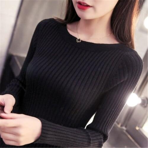 Womens Slim Fit Sweaters and Pullovers Female Spring Autumn Sweater Slash Neck Sweet Ladies Winter Bottom Clothes LWL469