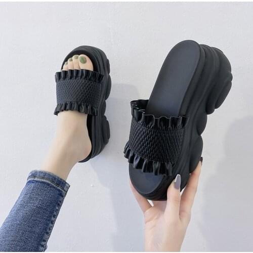 Shoes Low Slippers Casual On A Wedge Slipers Women Slides Platform Luxury 2021 Soft Summer Leisure Fashion Rome Hoof Heels
