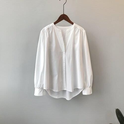 2020 Women Autumn Cotton Long Sleeve V-Neck Pure Color Womens Tops And Blouses White Shirt Blusas Roupa Feminina
