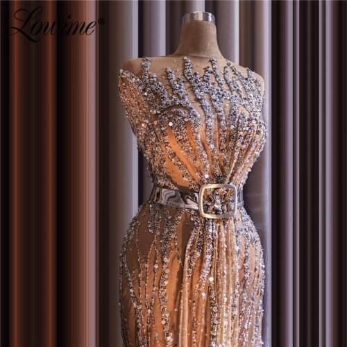Beaded Champagne Formal Evening Gown Middle East Women Party Gowns 2020 Robe De Soiree Aibye Dubai Mermaid Arabic Prom Dresses