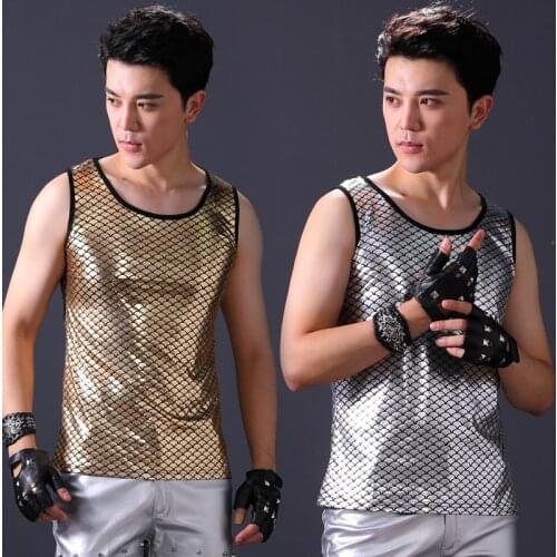 Men Singer Bar Nightclub DJ Singer Hip Hop Street Dance Rock Top Jazz Performance Clothes Mens Trend Personality Vest DNV11961