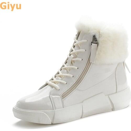 Winter womens shoes Flat snow boots Womens lace-up riding boots Fashion patent leather Wool boots mouth Womens ankle boots