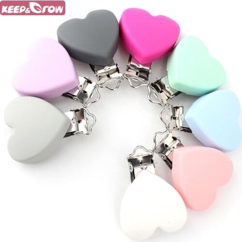 Keep&Grow 1Pc Heart Silicone Pacifier Clips Holder BPA Free Food Grade Silicone Teethers For Baby Teething Pacifier Chain Making