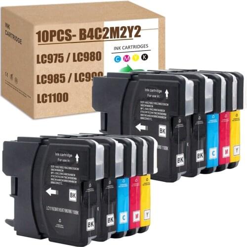10PCS For Brother LC1100 Printer Ink LC980 LC985 LC990 for MFC-250C 255CW 790CW 6490CW DCP-165C 167C 185C 195C DCP-365CN 373CW
