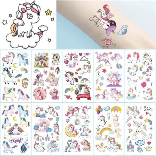 10pcs Cute Color Unicorn Tattoo Set Face Temporary Tattoo Child Tattoo Sticker Body Tatoo for Kids Safe Tattoo Children Tattoos