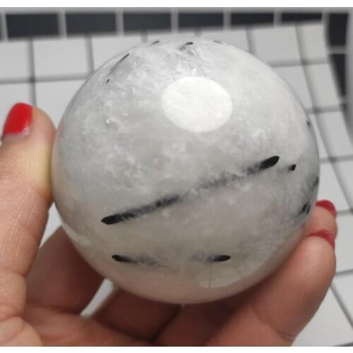 6-7cm Natural beautifu tourmaline black hair quartz crystal ball healing
