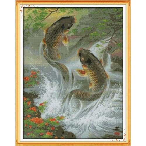 Big Size !!A Big Splash Counted 11CT 14CT Unfinished Cross Stitch animals fish Cross Stitch Kits for Embroidery Needlework