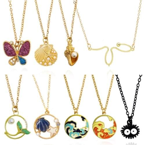 Fashion Boho Conch Shell Necklace Mermaids tail Star butterfly butterfly Sea wave Spray Chain Pendants Necklace Choker Jewelry