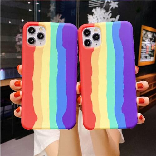 INS Art Rainbow Liquid Silicone Phone Case for iPhone 11 Pro MAX 12 X XS XR Gel Rubber Cover for iPhone 7 8 Plus SE LGBT Group