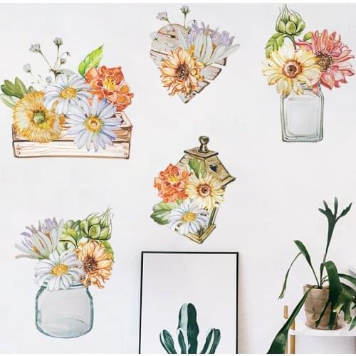 Blooming Colored Flowers Sticker Creative Kids Bedroom Decorative Decals Mural Self Adhesive Bedroom Wallpaper
