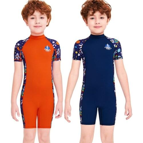 CX32 Childrens swimsuit mens one-piece short-sleeved swimming trunks sunscreen quick-drying swimwear training jellyfish