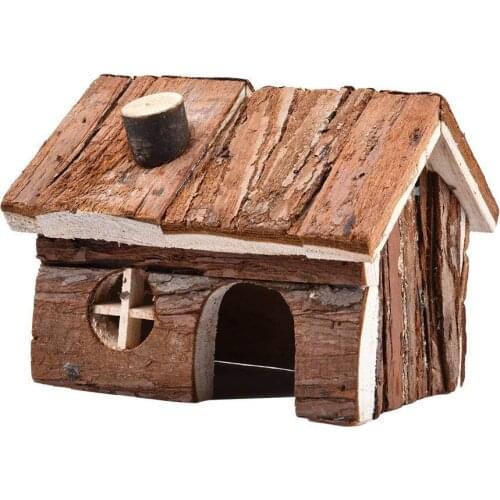 Hamster Natural Wooden House with Chimney Small Animals Hideout Play Hut for Pet Rat Mice Gerbil Animal Cage