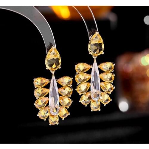Elegant Sweet Leaf Dangle Jewelry Shining Cubic Zirconia Statement Earrings Designer Fashion Wedding Party Bridal Earings
