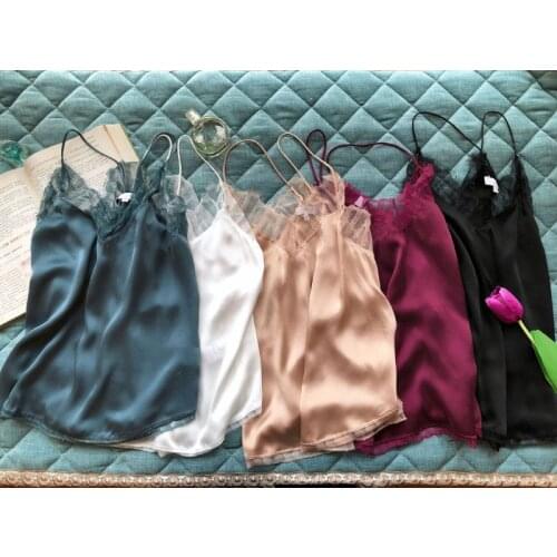 ElfStyle White/Black/Wine Red/Pink 100% Silk Women Sexy Lace Camis Top