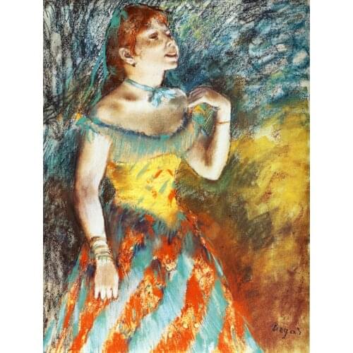 Figurative art posters canvas painting mural prints Edgar Degas La Chanteuse verte chanteuse de cafe concert Pastel sur papier