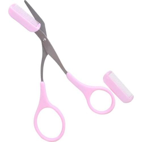 Brand New Eyebrow Trimmer Scissors Combs Eyebrow Scissors Comb Women Girl Eyelash Removal Tools J0005