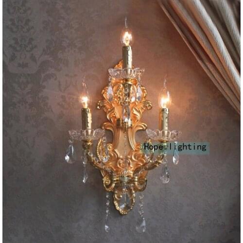 Crystal LED Wall Lights Modern Wrought Iron Wall Lamp Three Lights Large Sconces for Hotel Home Wall Light with Textile Fabric