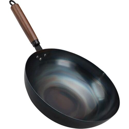 Chinese Frying pan old style manual forging iron pan non stick no coating pan flat bottom gas induction cooker general purpose