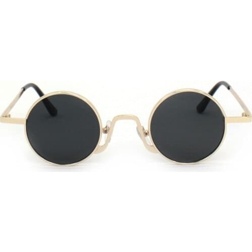 Hane14 Glastonbury Retro Gold Metal Framed Small Round Sunglasses Black