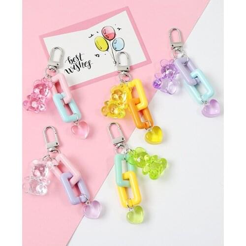 Cute Candy Color Bear Smart Phone Strap Lanyards for iPhone/Samsung Case Strap with Keychain Decoration Mobile Phone Strap Rope