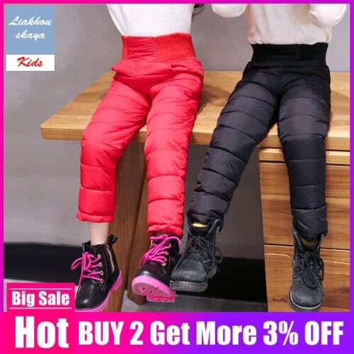 2019 Fashion Girls Winter Pants Cotton Padded Thick Warm Trousers Waterproof Ski Pants Elastic High Waisted Baby Kids Boys Pants