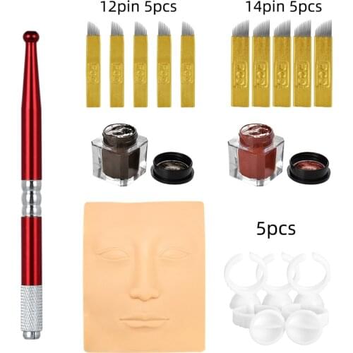 Permanent Makeup Tattoo Practice Kit Eyebrow Microblading Kit Manual Pen Eyebrow Needle Pigment Micropigmentation Tattoo Supplie