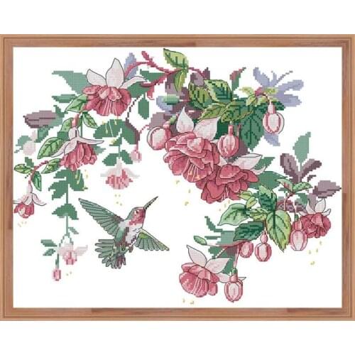 Hummingbird Art (2) Count Cross Stitch Kit DMC 11CT 14CT Flower and Bird Needlework Embroidery Pattern Kit Christmas Decoration
