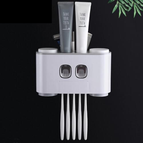Wall Mounted Toothbrush Holder Automatic Toothpaste Dispenser Toothpaste Squeezer Bathroom Storage Rack Accessories Set