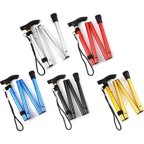 None Portable Easy Folding Walking Stick Adjustable Aluminum Alloy Trekking Stick Mountaineering NEW Hiking Telescopic Baton