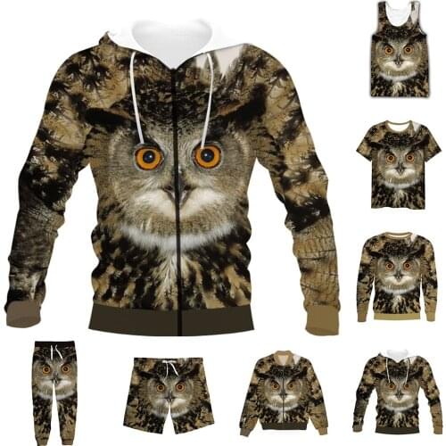 New Fashion 3D Full Print Animal Owl T-shirt/Sweatshirt/Zip Hoodies/Thin Jacket/Pants Four Seasons Casual Suit V19