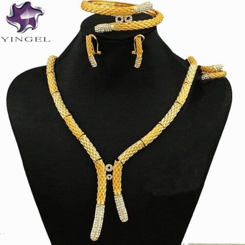 New design african jewelry sets gold women wedding necklace african necklace bracelet crystal necklace pendant