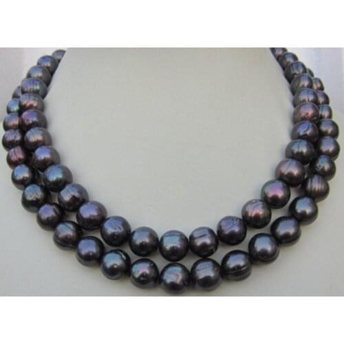 35" HUGE 9-10MM NATURAL SOUTH SEA BLACK PEARL NECKLACE >>>hot Sell necklace pendant Free shipping