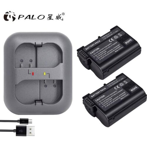 PALO 2pcs camera battery en-el15 enel15 el15 digital battery for for Nikon D500,D600,D610,D750 D7000,D7100,D7200 with a charger