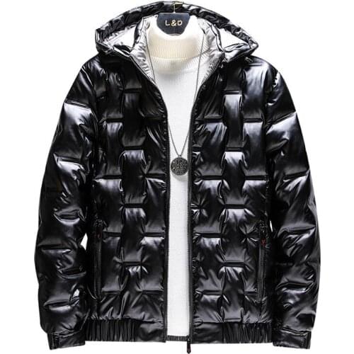 PARKLEES New Mens Hooded Casual Metallic Shiny Down Jackets Coats Thick Warm Autumn Winter Parkas Overcoat Windbreaker Korean