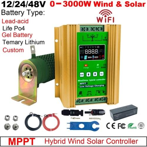 Promotion New Design 0W-1500W 3000W 12V/24V/48V Auto MPPT Wind and Solar Hybrid Controller with communication WIFI PC