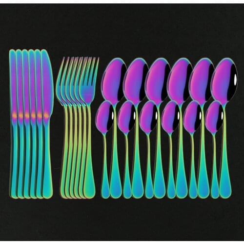 Rainbow Stainless Steel Flatware 24Pcs Cutlery Set Tableware Home Kitchen Knife Spoon Fork Set Dinnerware Set Dropshipping