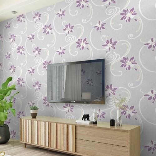 3d Modern Pastoral Non-woven Fabric Suede Pattern Living Room Simple Flower Vine Bedroom Bedside Wallpaper Green