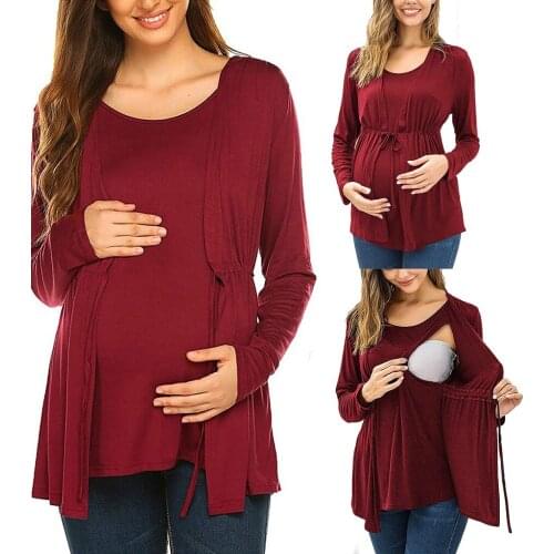 Nursing Top Women Winter Double Layer for Feeding Long Sleeve pregnant T Shirt Elegant Casual Maternity Clothes Embarazada