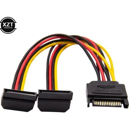 High Quality 15cm 90 Degree SATA 15-Pin Male to 2 x 15P Female Y Splitter Adapter Connector Power Cable For Computer PC