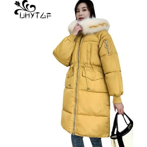 UHYTGF parkas mujer 2XLplus size jacket women Fur collar hooded winter down jacket warm outerwear Snow Windproof parka women 787