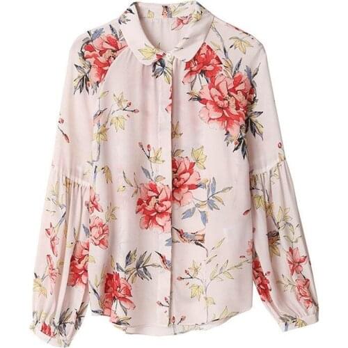 Printed Chiffon Women Shirts 2021 Summer New Turn-Down Collar Lantern Sleeved Loose Office Lady Elegant Outwears Coat Tops