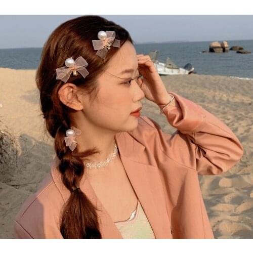 1 Pieces Of Bowknot Pearl Hairpins Ladies Hairpins Metal Hairpins Snap Buckle Duckbill Hairpins Ladies Accessories