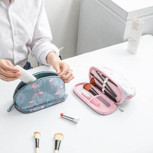 1 Pcs Flamingo Floral Double Layer Cosmetic Bag Zipper Portable Waterproof High Capacity Storage Bag Travel Makeup Accessories