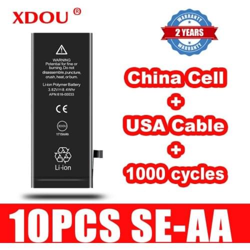 10pcs XDOU Battery for iPhone 5SE SE 1624mAh repair replaced 100% Cobalt China Cell USA Cable 1000 cycles for apple iphoneSE AA