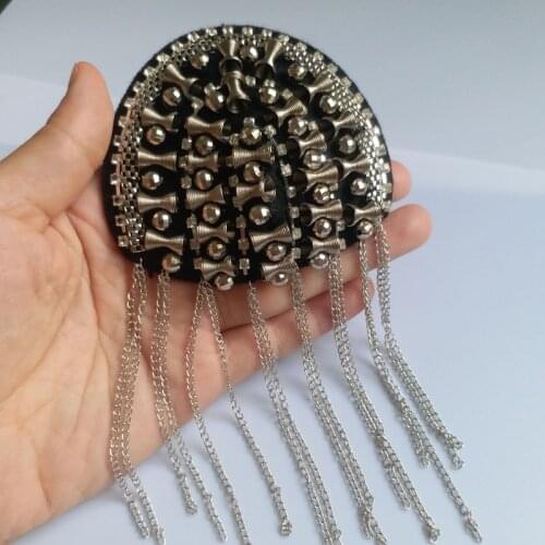 2pcs/set black tassel Beaded epaulette for clothes Punk Coat Suit DIY Fashion Tassel Badge Epaulets Shoulder Patches appliques