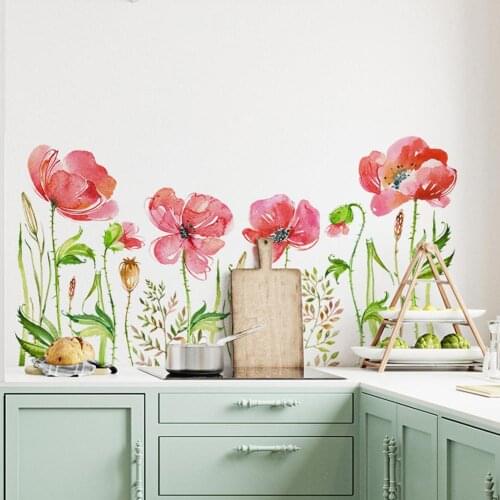2Pcs Flower Leaves Baseboard Skirting Line Wall Sticker Kitchen Home Decal Decor